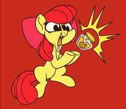 Size: 2809x2422 | Tagged: safe, artist:jimmyjamno1, character:apple bloom, drool, female, filly, food, pear, pear jam, sitting
