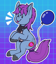 Size: 682x775 | Tagged: safe, artist:sursiq, oc, oc only, oc:mobian, species:pony, species:unicorn, balloon, blep, chibi, clothing, commission, cute, ear fluff, male, scarf, solo, stallion, tongue out, unshorn fetlocks, watermark, white outline, ych result