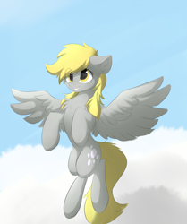 Size: 2336x2795 | Tagged: safe, artist:d.w.h.cn, character:derpy hooves, species:pegasus, species:pony, chest fluff, cloud, eye clipping through hair, female, flying, high res, solo, spread wings, wings