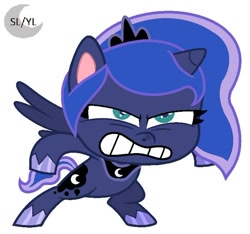 Size: 600x561 | Tagged: safe, artist:princesslunayay, base used, character:princess luna, species:alicorn, species:pony, my little pony:pony life, angry, bipedal, crown, female, jewelry, logo, mare, necklace, regalia, simple background, solo, spread wings, white background, wings