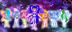 Size: 8069x3568 | Tagged: safe, artist:lumi-infinite64, artist:noreentheartist, base used, oc, my little pony:equestria girls, barefoot, barely eqg related, belly button, clothing, crossed arms, crossover, crown, enchantix, fairies, fairies are magic, fairy, fairy wings, fairyized, feet, gloves, hand on arm, hands behind back, hands on hip, jewelry, long gloves, long hair, midriff, rainbow s.r.l, regalia, wings, winx, winx club, winxified