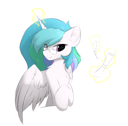 Size: 2336x2296 | Tagged: safe, artist:d.w.h.cn, character:princess celestia, species:pony, chest fluff, cute, cutelestia, ear fluff, female, glasses, missing accessory, quill, scroll, simple background, solo, stupid sexy celestia, white background