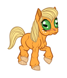 Size: 907x1050 | Tagged: safe, artist:champ, character:applejack, species:earth pony, species:pony, female, hoers, mare, selective realism, solo, uncanny valley