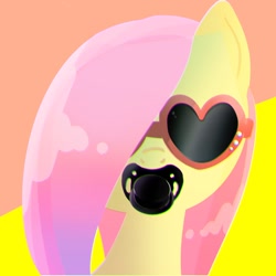 Size: 768x768 | Tagged: safe, artist:tomizawa96, character:fluttershy, species:pegasus, species:pony, bust, digital art, female, mare, pacifier, solo, sunglasses