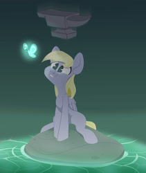 Size: 2958x3500 | Tagged: safe, artist:jimmyjamno1, character:derpy hooves, anvil, butterfly, cave, female, solo, this will end in tears, water
