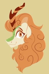 Size: 879x1313 | Tagged: safe, artist:rockin_candies, character:autumn blaze, species:kirin, g4, bust, female, horn, profile, simple background, smiling, solo