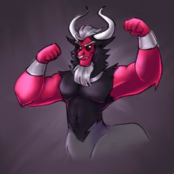 Size: 1000x1000 | Tagged: safe, artist:rockin_candies, character:lord tirek, species:centaur, g4, flexing, glowing eyes, horns, male, nose piercing, nose ring, piercing, simple background, smiling, solo