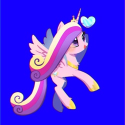 Size: 768x768 | Tagged: safe, artist:tomizawa96, character:princess cadance, species:alicorn, species:pony, g4, blue background, chest fluff, crystal heart, cute, cutedance, female, girly, heart, leg fluff, mare, open mouth, simple background, smiling, solo
