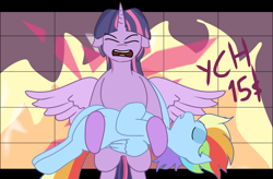 Size: 2200x1440 | Tagged: safe, artist:shehaveboththings, character:rainbow dash, character:twilight sparkle, character:twilight sparkle (alicorn), species:alicorn, species:pegasus, species:pony, g4, commission, your character here