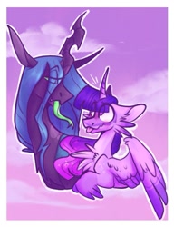 Size: 799x1039 | Tagged: safe, artist:rockin_candies, character:queen chrysalis, character:twilight sparkle, character:twilight sparkle (alicorn), species:alicorn, species:pony, ship:twisalis, g4, cheek fluff, chest fluff, female, lesbian, shipping, tongue out