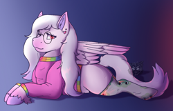 Size: 1366x882 | Tagged: safe, artist:sursiq, oc, oc only, oc:pastel song, species:pegasus, species:pony, g4, clothing, female, long hair, one eye closed, pastel, red eyes, socks, solo, sweater, thigh highs, wink