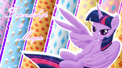 Size: 2560x1440 | Tagged: safe, artist:lifesharbinger, character:twilight sparkle, character:twilight sparkle (alicorn), species:alicorn, species:pony, g4, cutie mark, female, high res, looking at you, mare, peace sign, smiling, solo, text, twilight sparkle day, wing hands, wings
