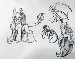 Size: 1920x1510 | Tagged: safe, artist:wkirin, oc, oc only, species:pony, g4, bat wings, fangs, female, mare, monochrome, original species, reference sheet, solo, succubus, succubus pony, unshorn fetlocks, wings