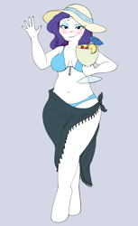 Size: 1824x2980 | Tagged: safe, artist:breezietype, character:rarity, species:anthro, species:pony, species:unguligrade anthro, species:unicorn, g4, belly button, bikini, blushing, breasts, busty rarity, clothing, cocktail, cup, drinking, drunk, drunk rarity, female, hat, plump, sequence, solo, swimsuit, wave, weight gain sequence