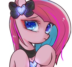 Size: 464x428 | Tagged: safe, artist:tomizawa96, character:pinkamena diane pie, character:pinkie pie, species:earth pony, species:pony, g4, bust, collar, female, mare, portrait, ribbon, simple background, solo, white background