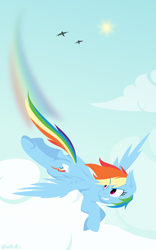 Size: 800x1280 | Tagged: safe, artist:willoillo, character:rainbow dash, species:pegasus, species:pony, g4, cloud, female, flying, simple background, sky, solo