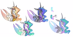 Size: 2048x1088 | Tagged: safe, artist:mintatheena, artist:rockin_candies, colorist:rockin candies, character:princess celestia, species:changeling, g4, alternate color palette, changeling queen, changelingified, female, horn, simple background, sketch, solo, species swap, white background, wings