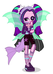 Size: 1241x1732 | Tagged: safe, artist:starflashing twinkle, character:aria blaze, species:eqg human, g4, my little pony:equestria girls, bow, cute, disguise, disguised siren, female, fin wings, fish tail, fishnets, garters, headset, looking at you, monocle, simple background, solo, standing, transparent background, wings