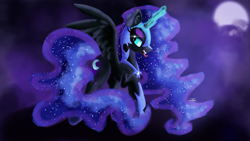Size: 3840x2160 | Tagged: safe, artist:sadtrooper, character:nightmare moon, character:princess luna, species:alicorn, species:pony, g4, female, painting, sharp teeth, solo, teeth, tongue out
