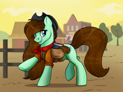 Size: 1962x1462 | Tagged: safe, artist:ali-selle, oc, oc:harmony, species:earth pony, species:pony, g4, appaloosa, clothing, commission, cowboy hat, female, hat, mare, smiley face, solo, wild west