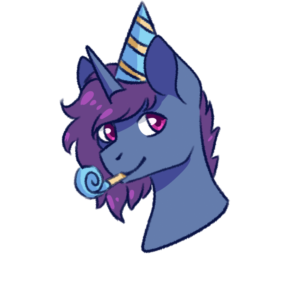 Size: 1000x1000 | Tagged: safe, artist:flaming-trash-can, oc, oc:erin, species:pony, species:unicorn, g4, animated, clothing, gif, hat, party hat, party horn, solo