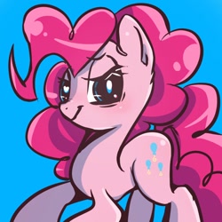 Size: 768x768 | Tagged: safe, artist:tomizawa96, character:pinkie pie, species:earth pony, species:pony, g4, blue background, female, simple background, solo