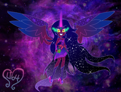 Size: 3310x2499 | Tagged: safe, artist:lumi-infinite64, oc, g4, my little pony:equestria girls, colored wings, corrupted, evil, evil form, evil grin, gradient hair, gradient wings, grin, smiling, solo, wings