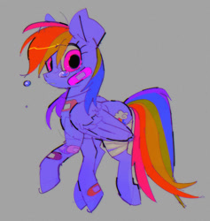 Size: 865x911 | Tagged: safe, artist:poneko-chan, character:rainbow dash, species:pegasus, species:pony, g4, bandage, bandaid, crying, female, gray background, injured, looking at you, mare, simple background, solo
