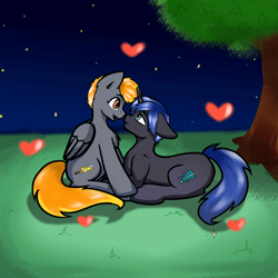 Size: 960x960 | Tagged: safe, artist:dark_nidus, oc, oc only, species:pegasus, species:pony, g4, commission, love, night, night sky, oc x oc, outdoors, shipping, sky, ych result