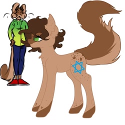 Size: 1080x1080 | Tagged: safe, artist:nel_liddell, oc, oc only, species:anthro, species:earth pony, species:pony, g4, anthro with ponies, clothing, duo, earth pony oc, pants, ponified, shoes, simple background, white background