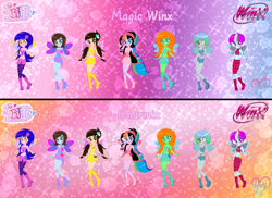 Size: 3031x2207 | Tagged: safe, artist:cookiechans2, artist:lumi-infinite64, base used, oc, oc:rainbow heart, species:human, g4, my little pony:equestria girls, alternate hairstyle, barely eqg related, boots, charmix, clothing, convergence, crossover, fairies, fairies are magic, fairy, fairy wings, fairyized, fingerless gloves, gloves, high heel boots, high heels, magic winx, rainbow s.r.l, shoes, wings, winx, winx club, winxified