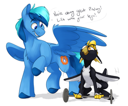 Size: 4153x3453 | Tagged: safe, artist:luximus17, oc, oc:ping wing, oc:umami stale, species:bird, species:penguin, g4, do you even lift, encouragement, flapping, lifting, meme, silly, straining