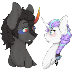 Size: 2000x2000 | Tagged: safe, artist:daniefox, character:king sombra, oc, oc:harmony bell, species:pony, species:unicorn, g4, bust, colored horn, curved horn, female, horn, mare, portrait, simple background, sombra eyes, sombra horn, transparent background