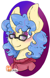 Size: 1295x1994 | Tagged: safe, artist:daniefox, oc, oc only, species:pony, species:unicorn, g4, bust, clothing, female, glasses, mare, portrait, simple background, solo, sweater, transparent background