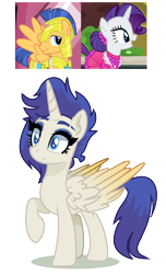 Size: 924x1516 | Tagged: safe, artist:venomous-cookietwt, base used, character:flash sentry, character:rarity, oc, parent:flash sentry, parent:rarity, species:alicorn, species:pegasus, species:pony, species:unicorn, g4, alicorn oc, female, horn, male, mare, offspring, parents:sentrity, raised hoof, screencap reference, sentrity, shipping, simple background, stallion, straight, transparent background, wings
