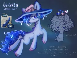 Size: 2328x1771 | Tagged: safe, artist:astralblues, oc, oc:velella, species:pony, species:sea pony, g4, clothing, cute, female, hat, hoof shoes, hybrid, jellyfish, jellyfish pony, mare, ocean, original art, original species, seaweed, solo, swimming, underwater