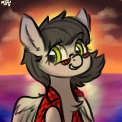 Size: 3000x3000 | Tagged: safe, artist:mjsw, oc, oc only, species:pegasus, species:pony, g4, clothing, female, mare, ocean, sketch, solo, sunset