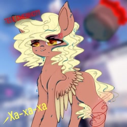 Size: 900x900 | Tagged: safe, artist:nel_liddell, oc, oc only, species:pegasus, species:pony, g4, cross-popping veins, dialogue, offscreen character, pegasus oc, signature, solo, wings