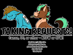 Size: 1366x1024 | Tagged: safe, artist:sursiq, oc, oc only, oc:carbon, oc:sagebrush, species:earth pony, species:pony, g4, black background, floppy ears, request, requested art, simple background