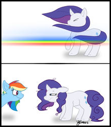 Size: 782x893 | Tagged: safe, artist:selective-yellow, character:rainbow dash, character:rarity, comic, flying, gotta go fast, windswept mane