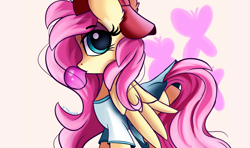 Size: 3640x2160 | Tagged: safe, artist:sadtrooper, character:fluttershy, species:pegasus, species:pony, g4, 90s grunge fluttershy, backwards ballcap, baseball cap, blowing bubblegum, blowing bubbles, bubble, bubblegum, cap, clothing, cutie mark background, ear fluff, eyebrows, eyebrows visible through hair, female, food, gameloft interpretation, gum, hat, looking at you, mare, profile, shirt, skirt, solo, t-shirt, wings