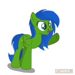 Size: 3000x3000 | Tagged: safe, artist:ponyrailartist, oc, oc:checkpoint, species:pegasus, species:pony, g4, open mouth, raised hoof, simple background, solo, transparent background, watermark