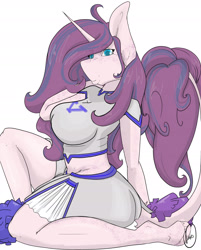 Size: 2195x2731 | Tagged: safe, artist:daniefox, oc, oc:beth, species:anthro, species:pony, species:unguligrade anthro, species:unicorn, g4, cheerleader outfit, clothing, female, simple background, solo, white background