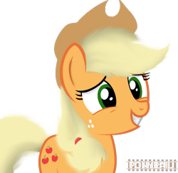 Size: 1077x1046 | Tagged: safe, artist:ponyrailartist, character:applejack, species:earth pony, species:pony, g4, simple background, smiling, transparent background, watermark