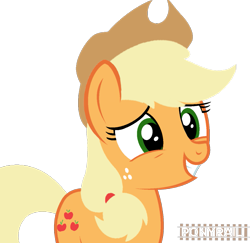 Size: 1077x1046 | Tagged: safe, artist:ponyrailartist, character:applejack, species:earth pony, species:pony, g4, simple background, smiling, solo, transparent background, watermark