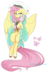 Size: 1280x1862 | Tagged: safe, artist:daniefox, character:angel bunny, character:fluttershy, species:pegasus, species:pony, species:rabbit, g4, animal, colored pupils, flower, looking at you, simple background, transparent background, watermark