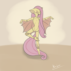 Size: 3000x3000 | Tagged: safe, artist:kamikazelenna, character:flutterbat, character:fluttershy, species:anthro, species:bat pony, species:plantigrade anthro, species:pony, g4, abstract background, ballerina, bat ponified, bat wings, doll, eyes closed, fangs, female, mare, open mouth, race swap, smiling, solo, toy, wings