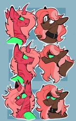 Size: 770x1229 | Tagged: safe, artist:rockin_candies, oc, oc only, oc:scarlet trace (coffee bean), species:changeling, species:pony, g4, collar, female, hypnosis, mare