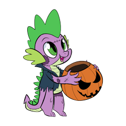 Size: 800x800 | Tagged: safe, artist:casualcolt, character:spike, species:dragon, g4, basket, clothing, costume, cute, frankenstein's monster, halloween, halloween costume, holiday, jack-o-lantern, male, pumpkin, simple background, solo, spikabetes, stitches, transparent background