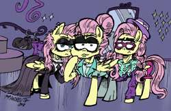 Size: 1184x768 | Tagged: safe, artist:andreu-t, character:fluttershy, species:pegasus, species:pony, episode:fake it 'til you make it, g4, alternate hairstyle, female, fluttergoth, hipstershy, ponidox, self ponidox, severeshy, triality